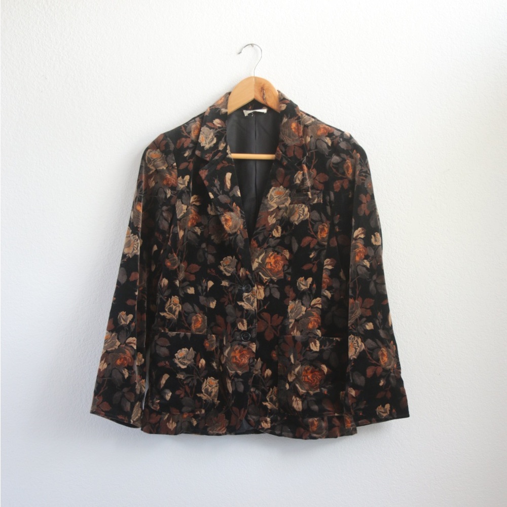 Vintage 60s-70s SirJames Floral Black and Brown Blazer Jacket